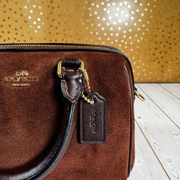 COACH Rowan Mini Satchel in Suede & Leather – Rich Mahogany Brown ✨ - Picture 2 of 10